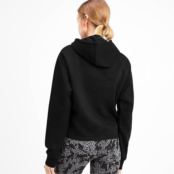 PUMA Women's Black Cropped Hooded Sweatshirt with Logo Size M - Picture 3 of 8